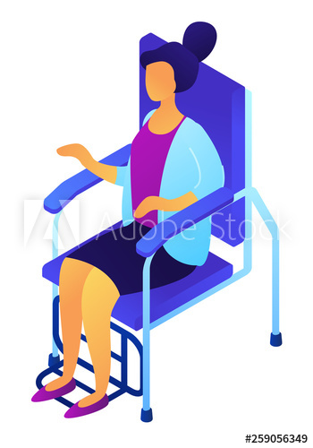 Female patient sitting in dentist chair, tiny people isometric 3D illustration