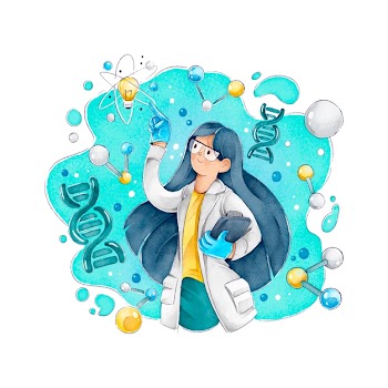 Female scientist with long hair and glasses Free Vector