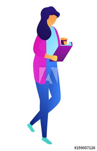 Female student walking with coffee and reading a book, tiny people isometric 3D illustration