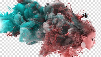 Female with smoke-themed hair art art, Multiple exposure, Colored smoke transparent background PNG clipart