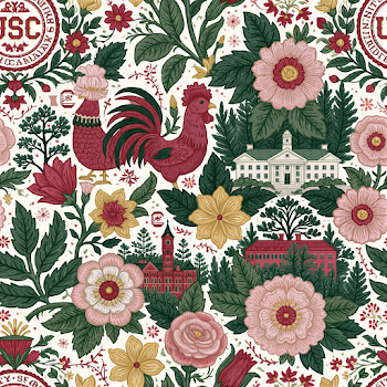 Feminine Boho Print of USC Gamecock Mascot in Garnet Red and Black