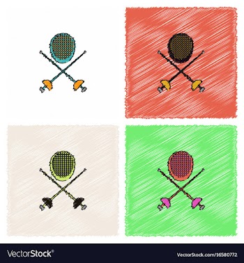 Fencing equipment in hatching style vector image