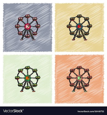 Ferris wheel icon in hatching style vector image