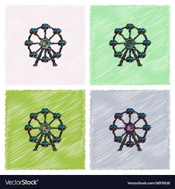 Ferris wheel icon in hatching style vector image