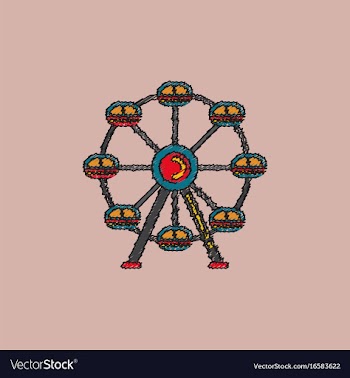 Ferris wheel icon in hatching style vector image