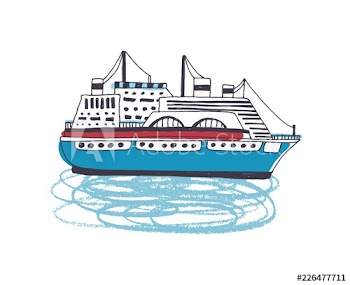 Ferry, luxurious passenger ship, liner, watercraft or vessel sailing in ocean