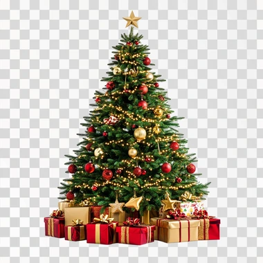 Festive Christmas tree with gifts,isolate on white backgroun