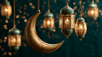 Festive Eid Al-Adha Celebration with Crescent Moon and Lanterns
