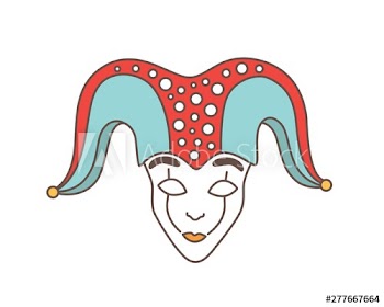Festive mask of jester, harlequin, trickster, buffoon or droll isolated on white background