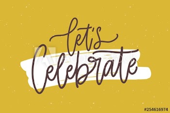 Festive postcard or Birthday party invitation template with Let's Celebrate phrase written with trendy calligraphic font against paint trace on background