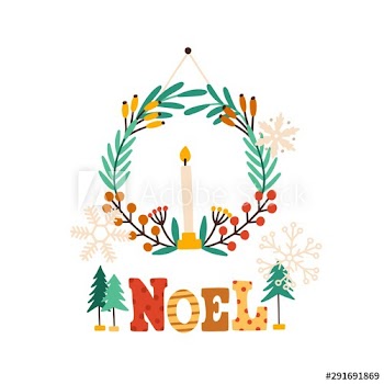 Festive wreath with candle flat vector illustration
