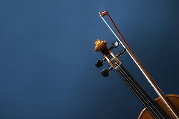 Fiddle And Bow On Blue