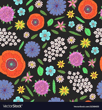 Field flowers - seamless pattern doodle cartoon vector image