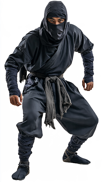 Fierce Japanese Ninja Warrior in Crouched Stance