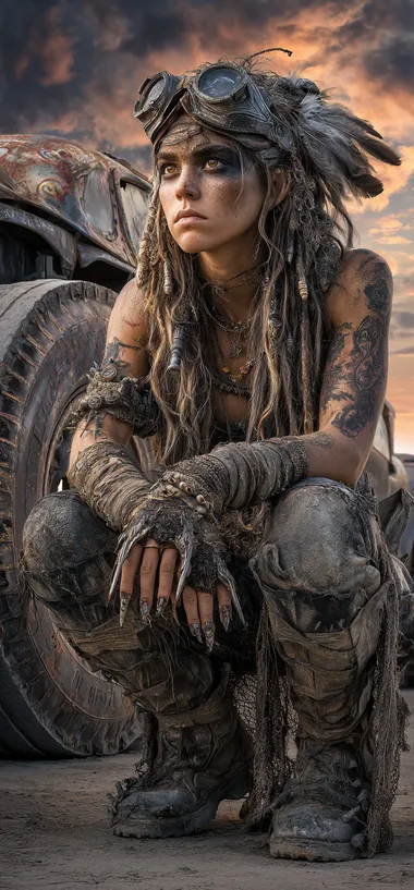 Fierce Post-Apocalyptic Warrior Woman in a Wasteland Fierce Post-Apocalyptic Warrior Woman in a Wasteland