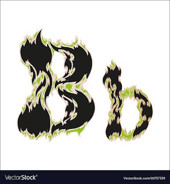 Fiery font black and green letter B on white vector image