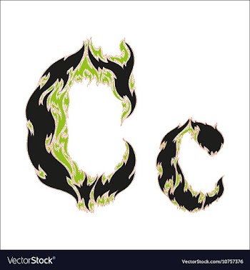 Fiery font black and green letter C on white vector image