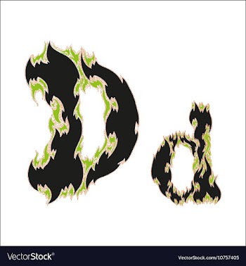 Fiery font black and green letter D on white vector image