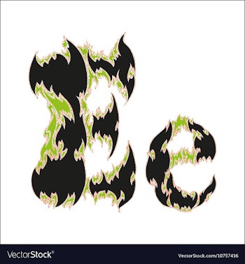 Fiery font black and green letter E on white vector image