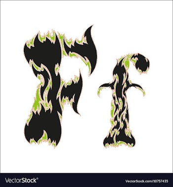 Fiery font black and green letter F on white vector image