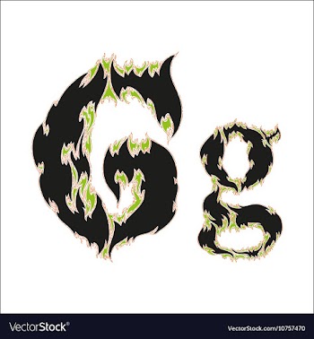 Fiery font black and green letter G on white vector image