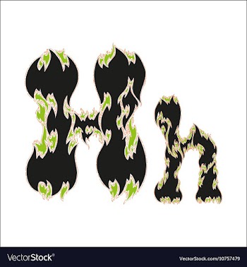 Fiery font black and green letter H on white vector image