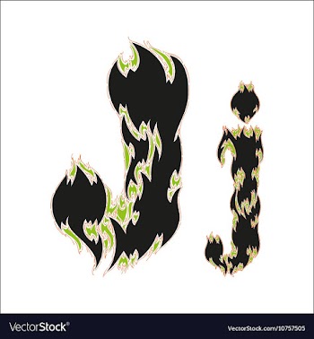 Fiery font black and green letter J on white vector image