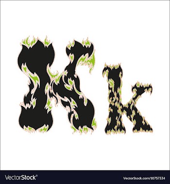 Fiery font black and green letter K on white vector image