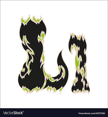 Fiery font black and green letter L on white vector image