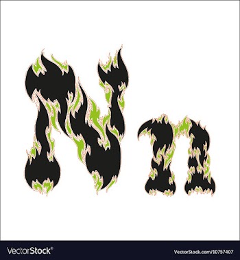 Fiery font black and green letter N on white vector image