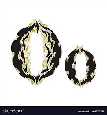 Fiery font black and green letter O on white vector image