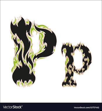 Fiery font black and green letter P on white vector image