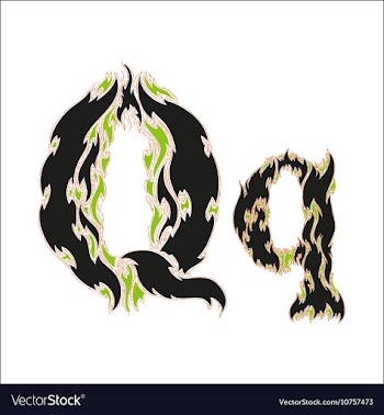 Fiery font black and green letter Q on white vector image