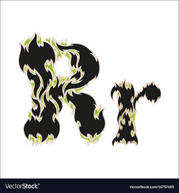 Fiery font black and green letter R on white vector image