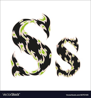 Fiery font black and green letter S on white vector image