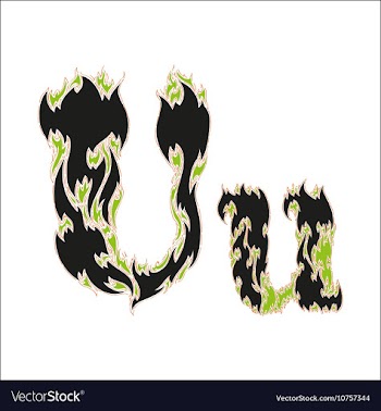 Fiery font black and green letter U on white vector image