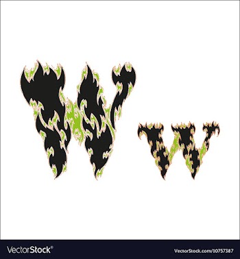 Fiery font black and green letter W on white vector image