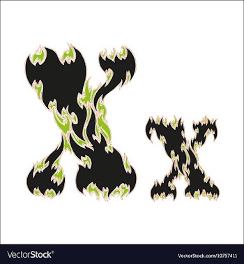 Fiery font black and green letter X on white vector image