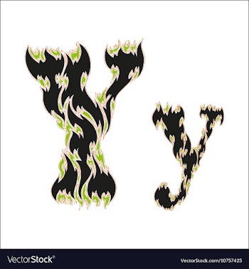 Fiery font black and green letter Y on white vector image