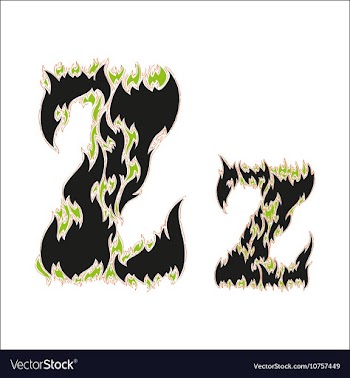 Fiery font black and green letter Z on white vector image