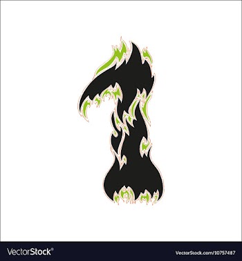 Fiery font black and green number 1 on white vector image