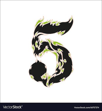 Fiery font black and green number 5 on white vector image
