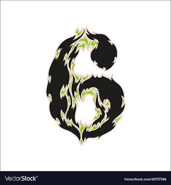 Fiery font black and green number 6 on white vector image