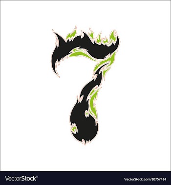 Fiery font black and green number 7 on white vector image