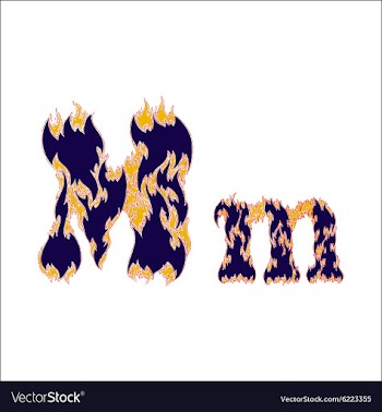 Fiery font blue letter M on a white background vector image