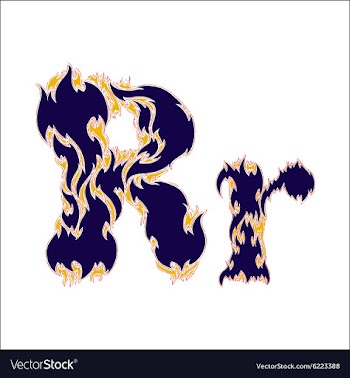 Fiery font blue letter R on a white background vector image