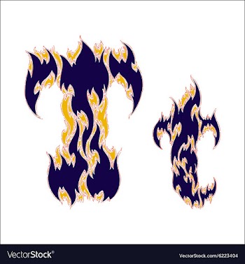 Fiery font blue letter T on a white background vector image