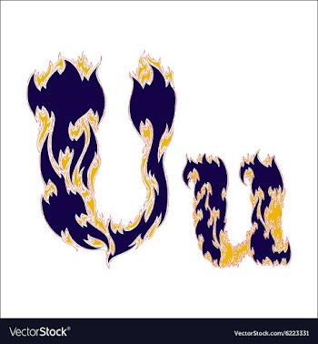 Fiery font blue letter U on a white background vector image