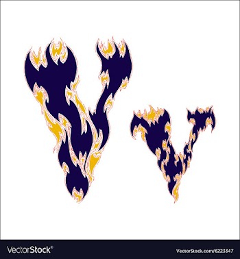 Fiery font blue letter V on a white background vector image