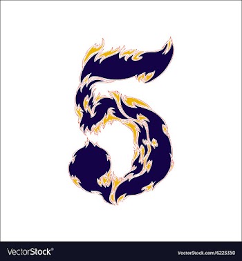 Fiery font blue number 5 on a white background vector image